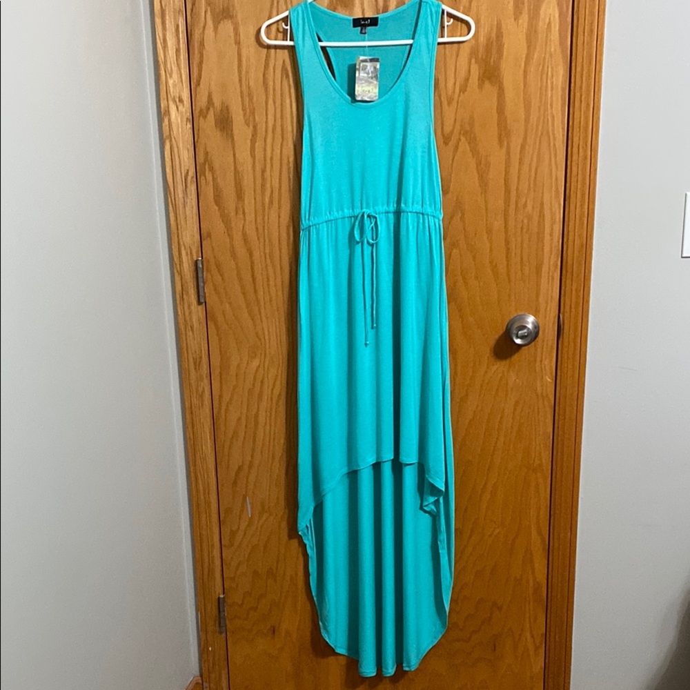 Love J Teal Halter High-Low Sundress